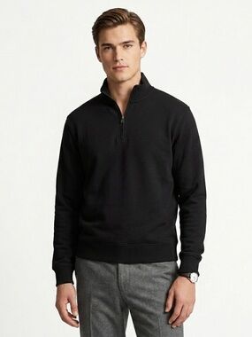 Scott Barber Quarter Zip Pullover Long Sleeve Pima Cotton Black XXL